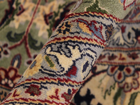 handmade Traditional Abasi Afsha Green Beige Hand Knotted ROUND 100% WOOL area rug 8x8