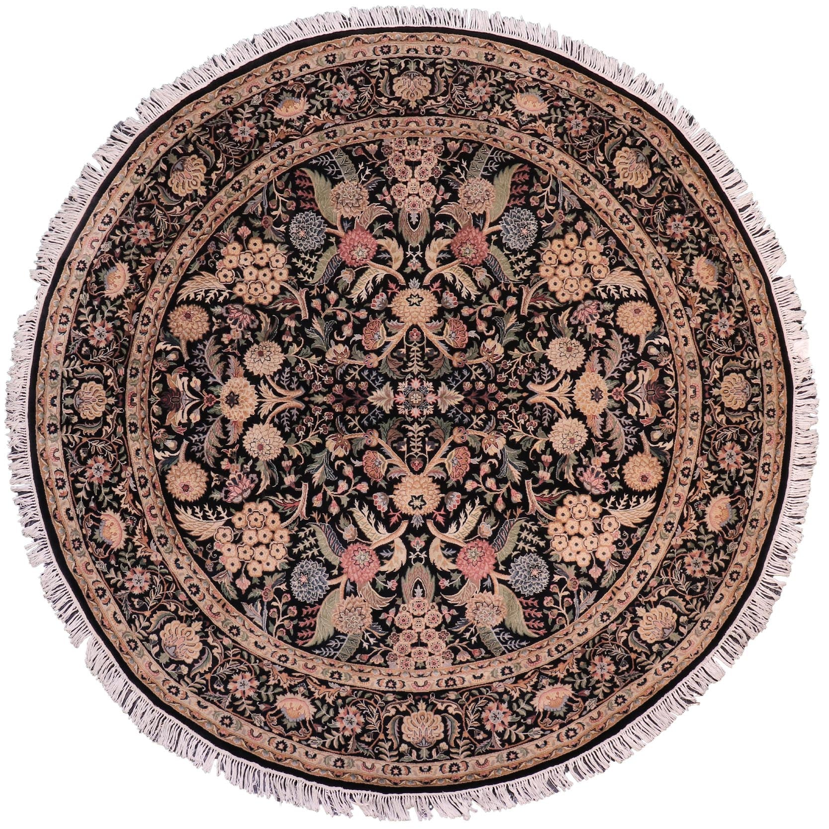 handmade Traditional Nagi Black Black Hand Knotted ROUND 100% WOOL area rug 8' x 8'