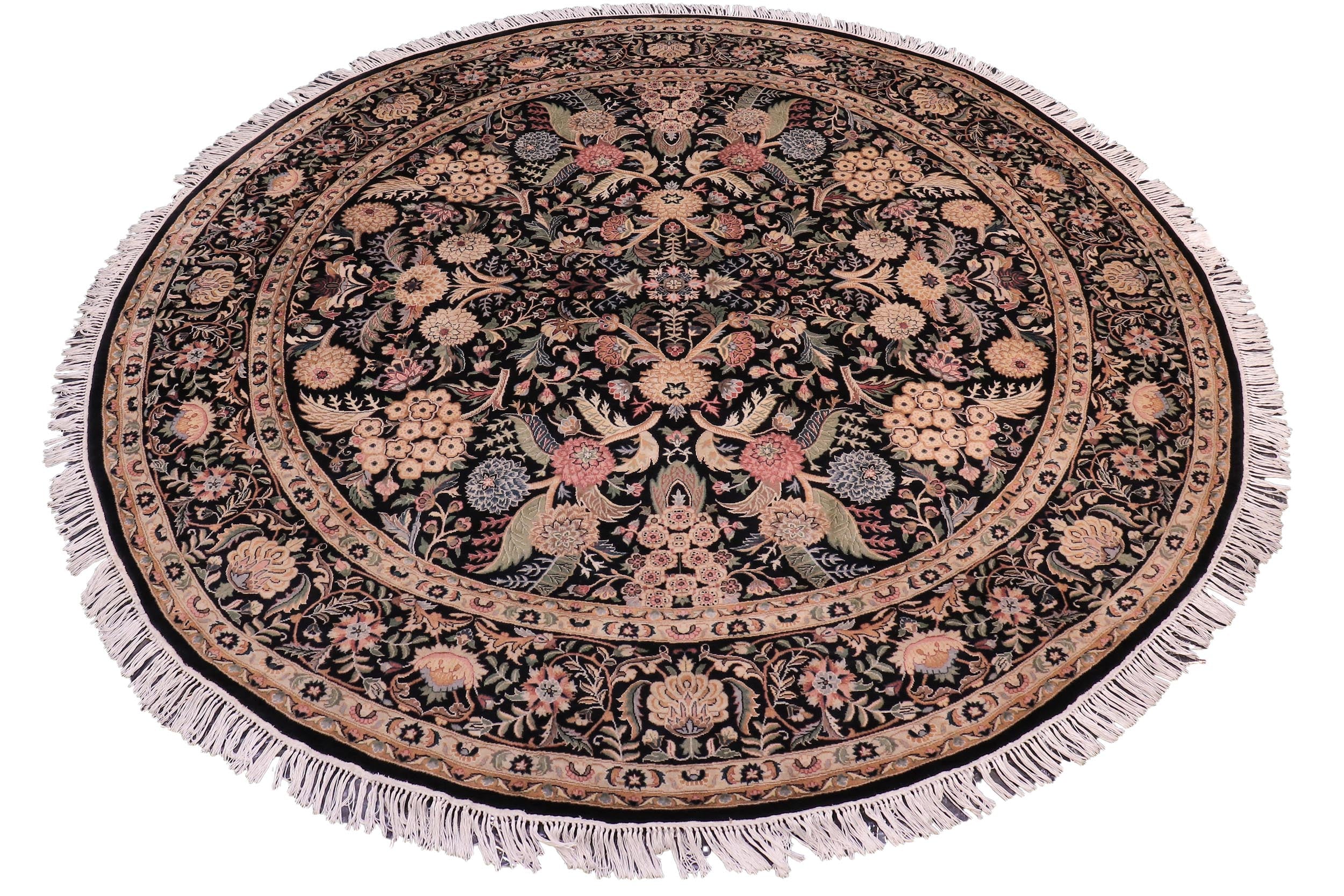 handmade Traditional Nagi Black Black Hand Knotted ROUND 100% WOOL area rug 8' x 8'