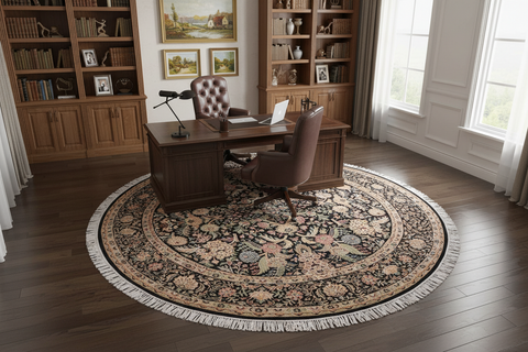 handmade Traditional Nagi Black Black Hand Knotted ROUND 100% WOOL area rug 8' x 8'