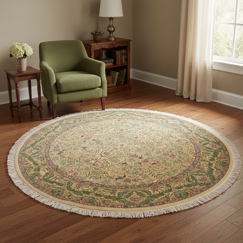 handmade Traditional Imran Beige Green Hand Knotted ROUND 100% WOOL area rug 8x8