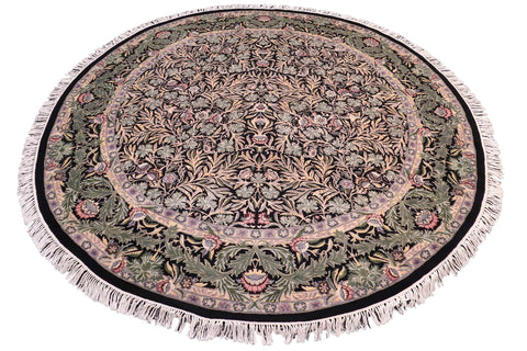 handmade Traditional Imran Black Gray Hand Knotted ROUND 100% WOOL area rug 8' x 8'