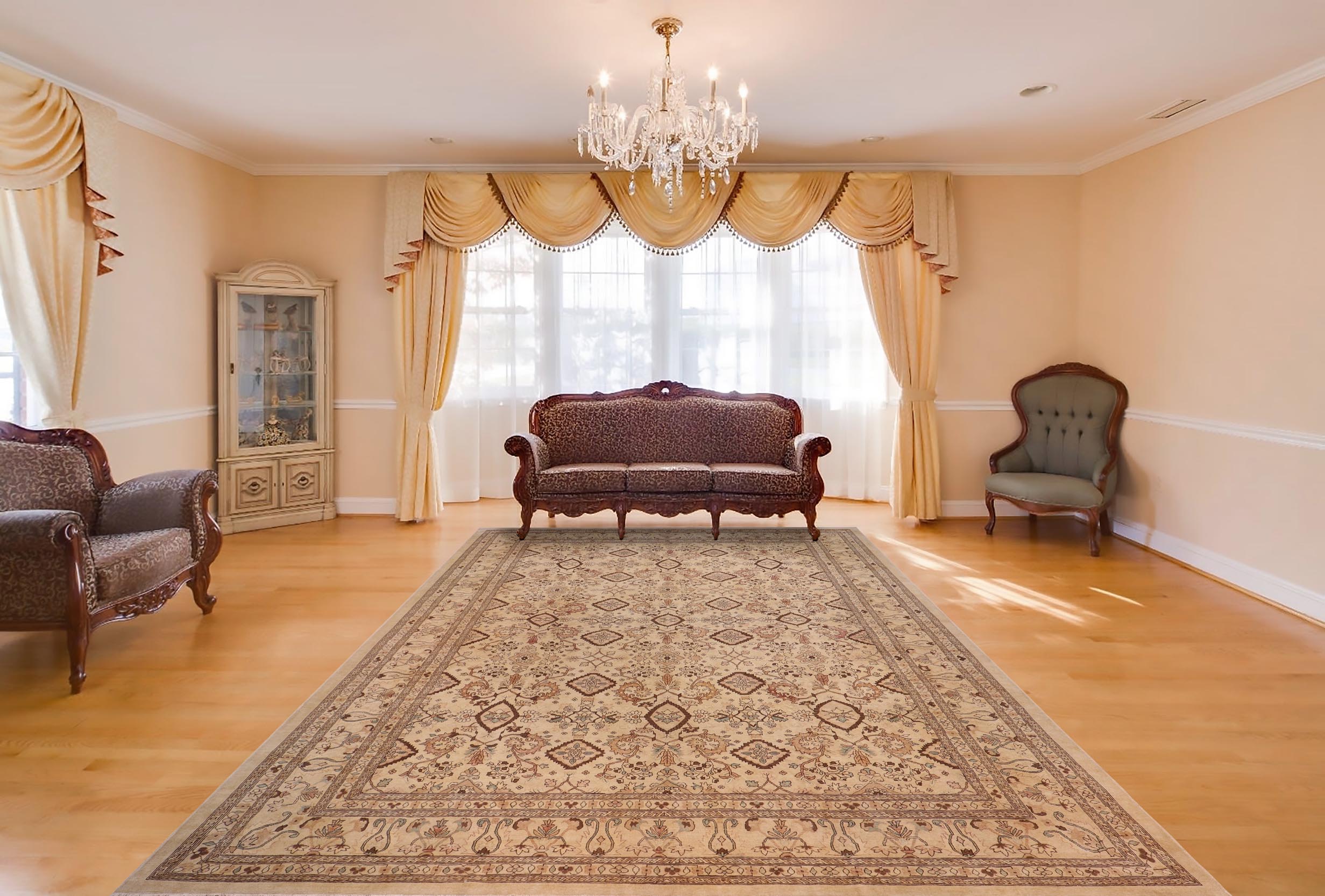 handmade Transitional Kafkaz Lt. Tan Brown Hand Knotted RECTANGLE 100% WOOL area rug 14' x 18'