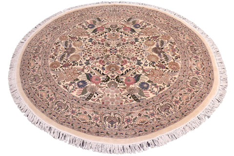 handmade Traditional Nagi Beige Pink Hand Knotted ROUND 100% WOOL area rug 9' x 9'