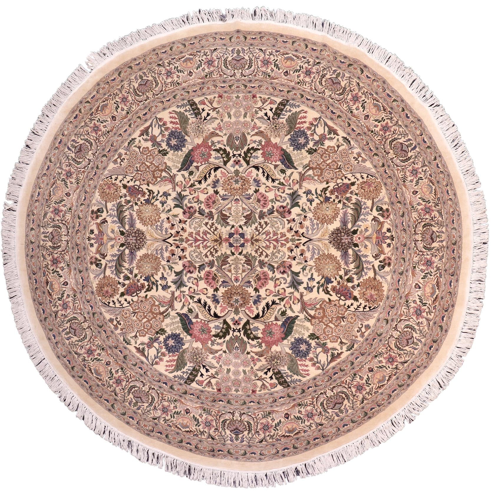 handmade Traditional Nagi Beige Pink Hand Knotted ROUND 100% WOOL area rug 9'x9'