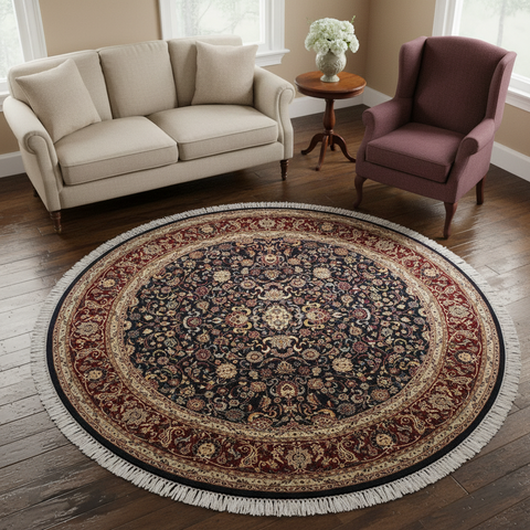 handmade Traditional Abasi Afsha Blue Red Hand Knotted ROUND 100% WOOL area rug 8x8