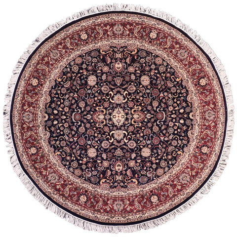 handmade Traditional Abasi Afsha Blue Red Hand Knotted ROUND 100% WOOL area rug 8'x8'