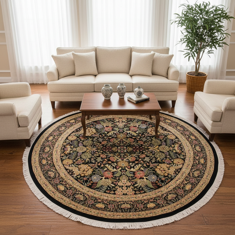 Nagi Heritage Camellia Black/Gray Wool Round - 9'0''X9'2''