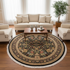 Nagi Heritage Camellia Black/Gray Wool Round - 9'0''X9'2''