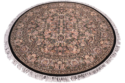 handmade Traditional Rimjim Black Gray Hand Knotted ROUND 100% WOOL area rug 8' x 8'