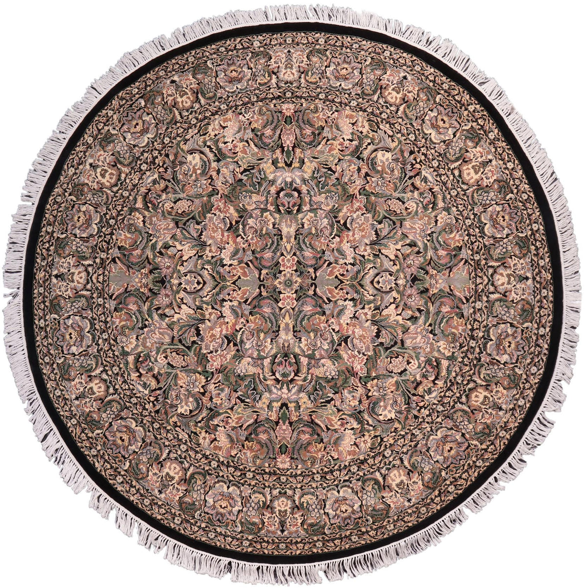handmade Traditional Rimjim Black Gray Hand Knotted ROUND 100% WOOL area rug 8' x 8'