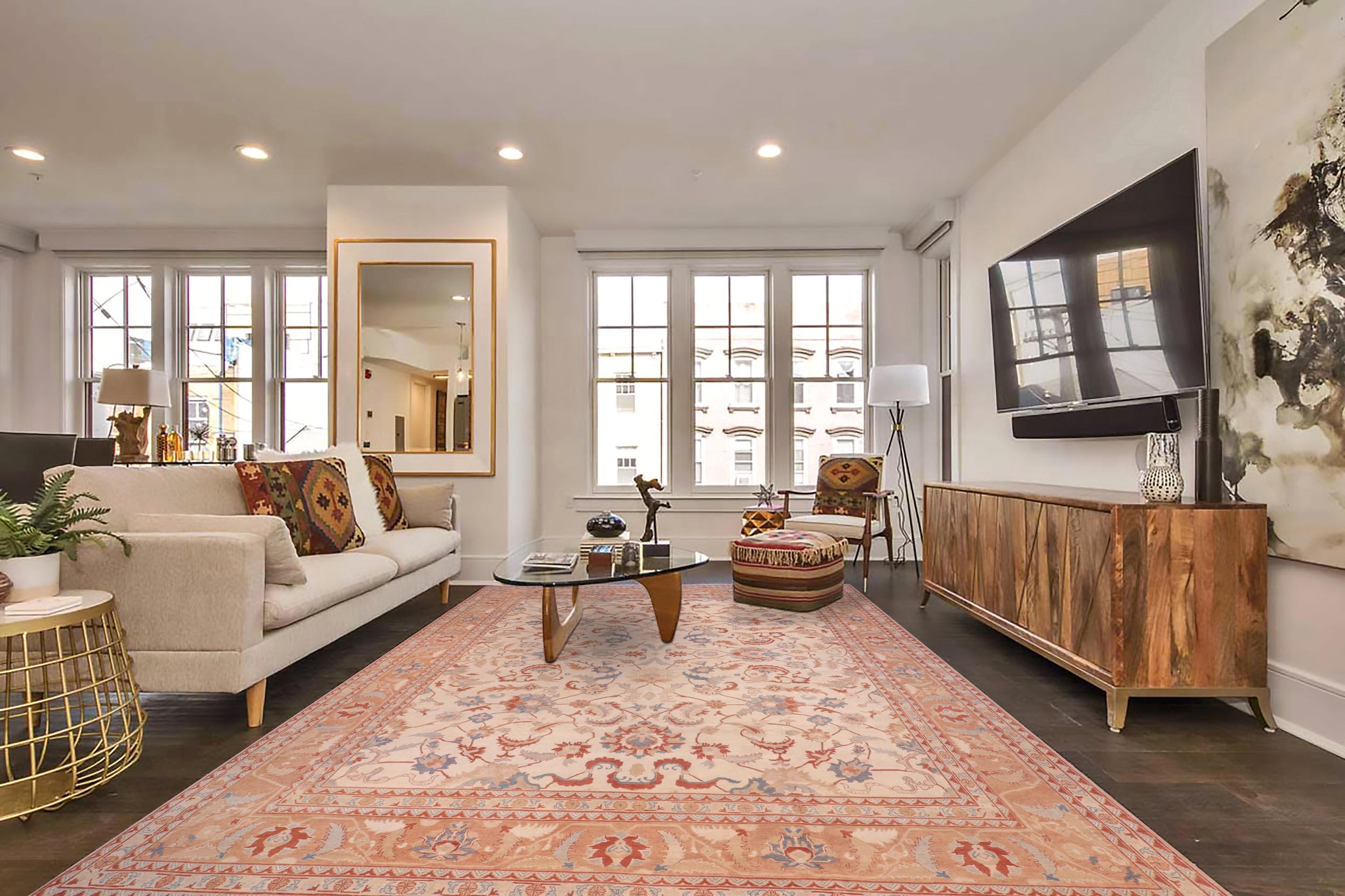 handmade Traditional Kafkaz Ivory Rose Hand Knotted RECTANGLE 100% WOOL area rug 13x17