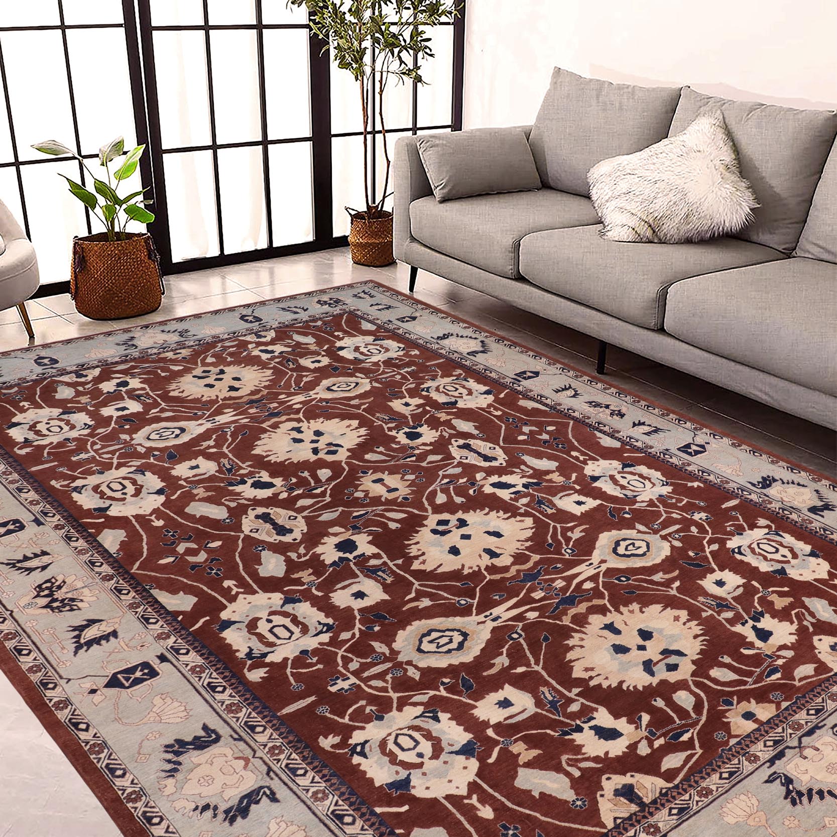 handmade Traditional Kafkaz Brown Lt. Blue Hand Knotted RECTANGLE 100% WOOL area rug 12x18