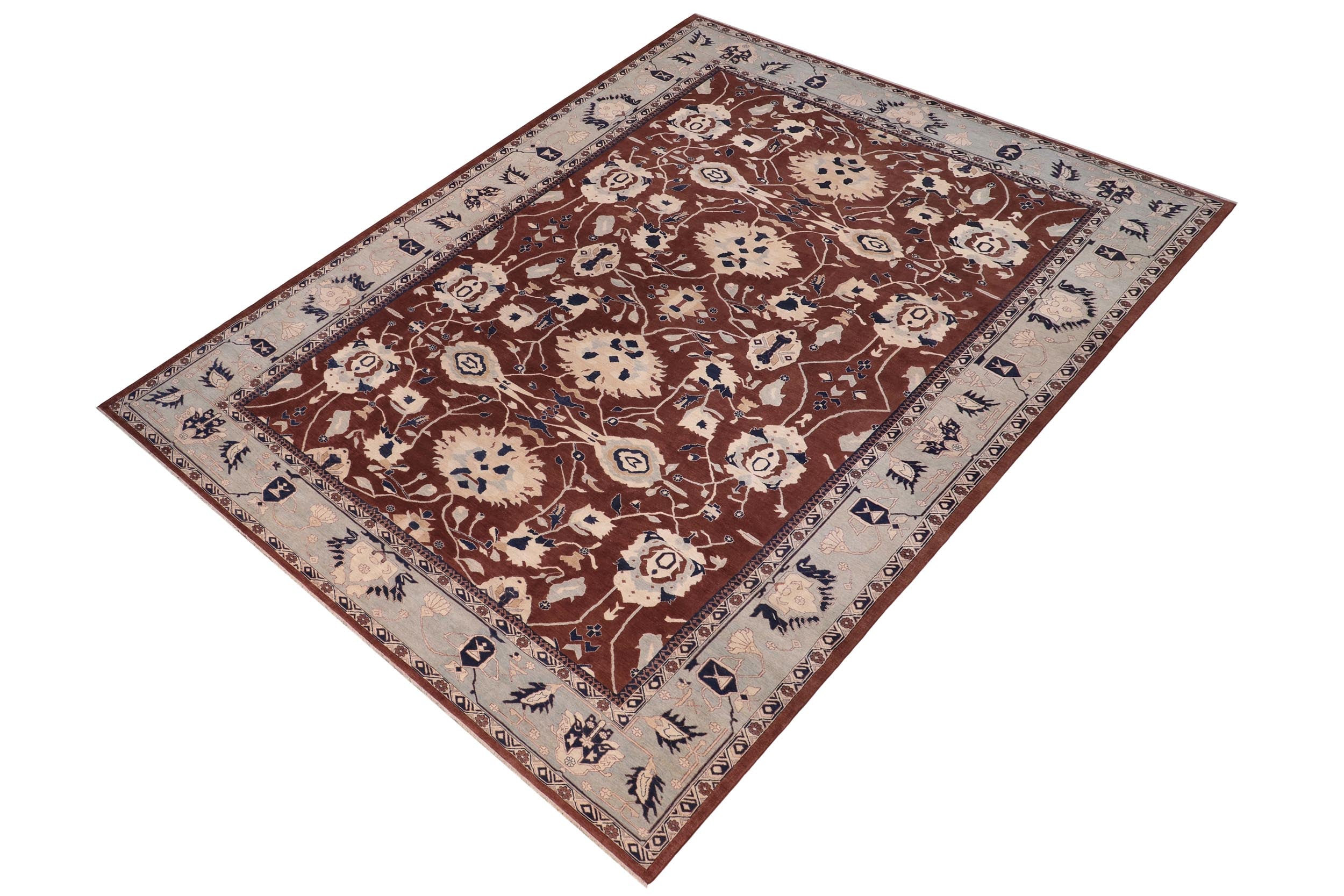 handmade Traditional Kafkaz Brown Lt. Blue Hand Knotted RECTANGLE 100% WOOL area rug 12x18