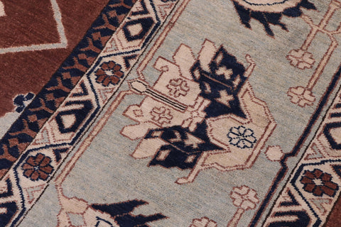 handmade Traditional Kafkaz Brown Lt. Blue Hand Knotted RECTANGLE 100% WOOL area rug 12x18