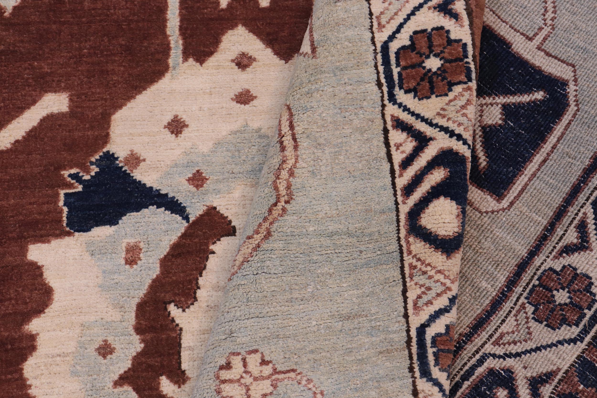 handmade Traditional Kafkaz Brown Lt. Blue Hand Knotted RECTANGLE 100% WOOL area rug 12x18