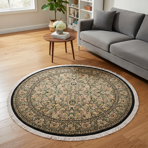 handmade Traditional Rimjim Black Gray Hand Knotted ROUND 100% WOOL area rug 9'x9'