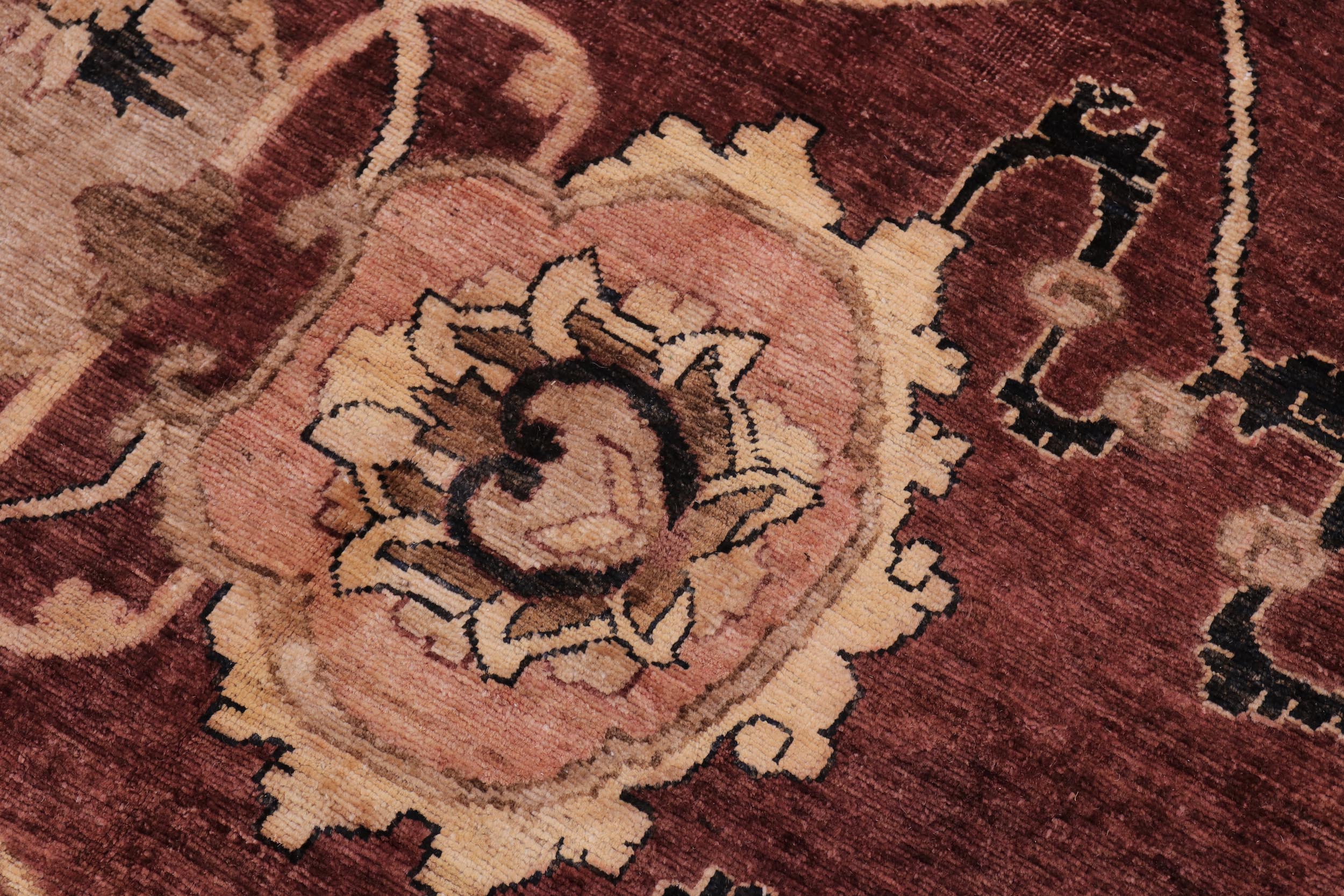 handmade Traditional Kafkaz Aubergine Tan Hand Knotted RECTANGLE 100% WOOL area rug 12' x 17'