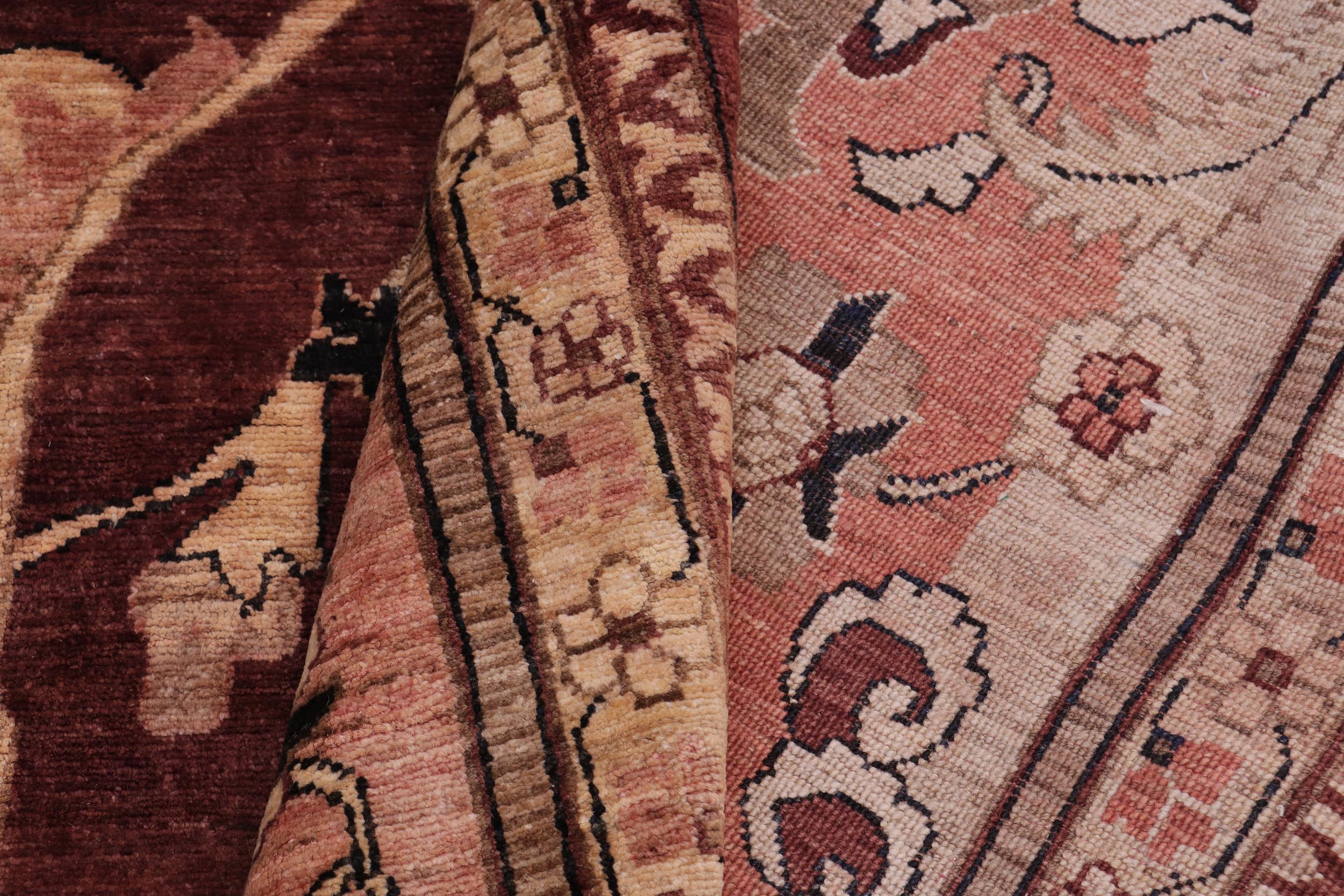 handmade Traditional Kafkaz Aubergine Tan Hand Knotted RECTANGLE 100% WOOL area rug 12' x 17'