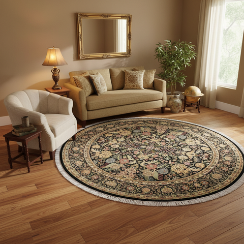 handmade Traditional Nagi Black Gold Hand Knotted ROUND 100% WOOL area rug 8'x8'