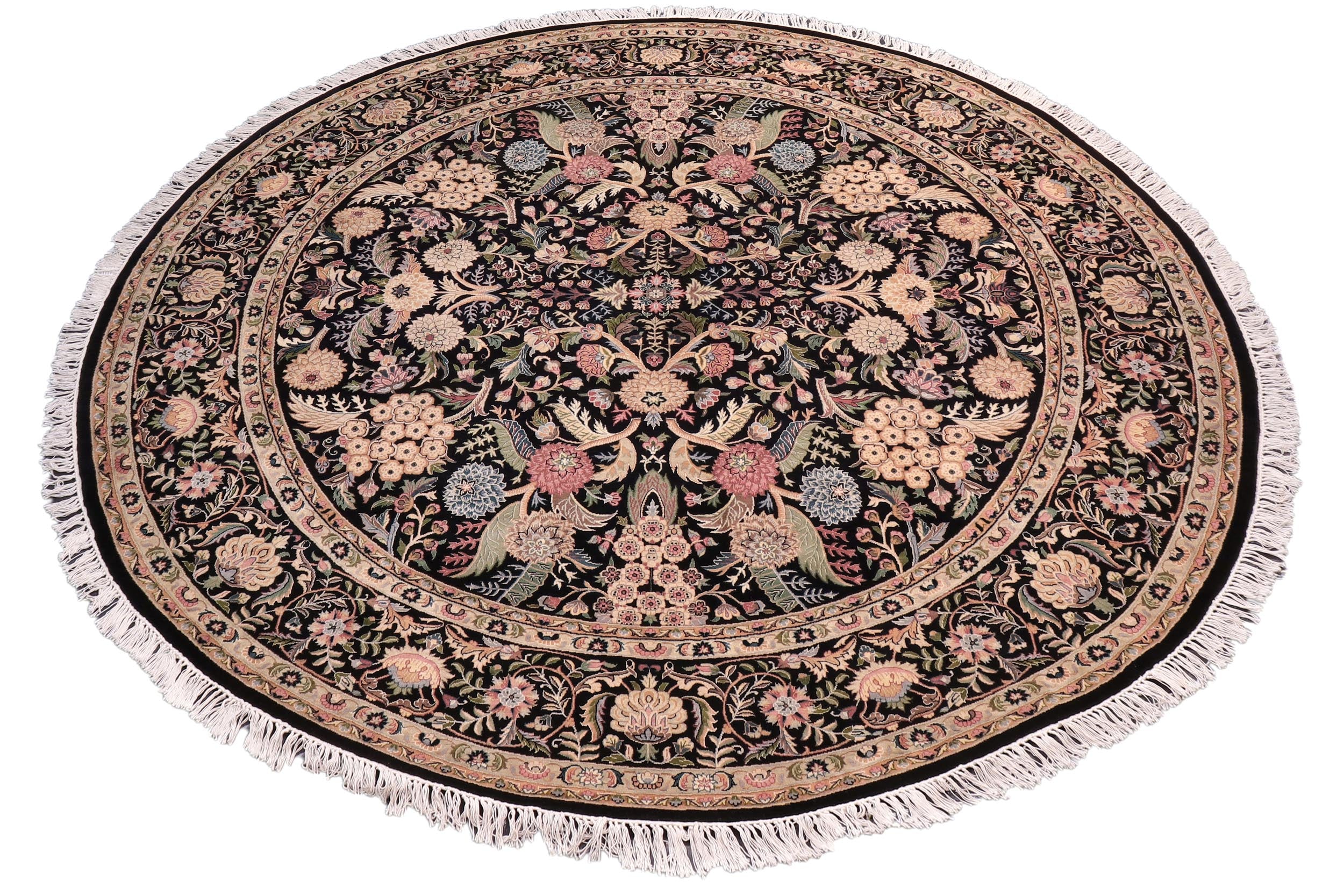 handmade Traditional Nagi Black Gold Hand Knotted ROUND 100% WOOL area rug 8'x8'