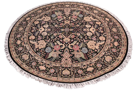 handmade Traditional Nagi Black Gold Hand Knotted ROUND 100% WOOL area rug 8'x8'