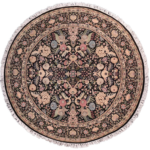 handmade Traditional Nagi Black Gold Hand Knotted ROUND 100% WOOL area rug 8'x8'