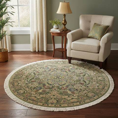 handmade Traditional Nagi Green Gray Hand Knotted ROUND 100% WOOL area rug 6x6