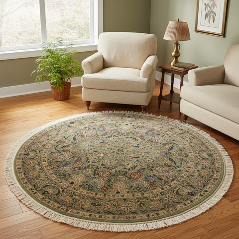 handmade Traditional Nagi Green Grey Hand Knotted ROUND 100% WOOL area rug 6'x6'