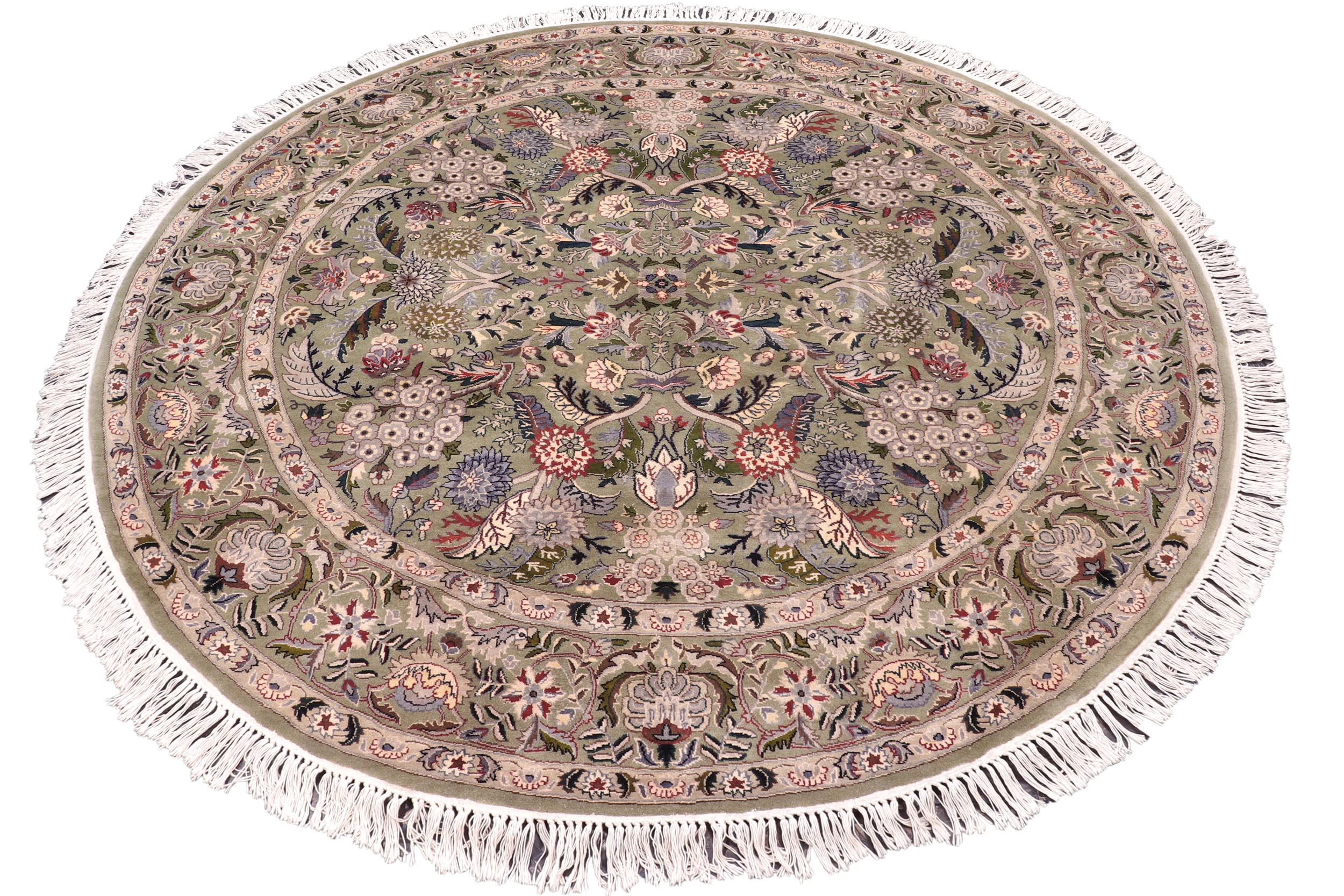 handmade Traditional Nagi Green Grey Hand Knotted ROUND 100% WOOL area rug 6' x 6'