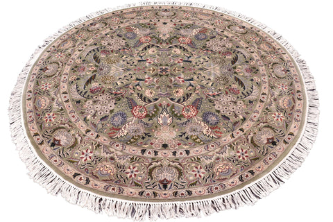 handmade Traditional Nagi Green Grey Hand Knotted ROUND 100% WOOL area rug 6' x 6'