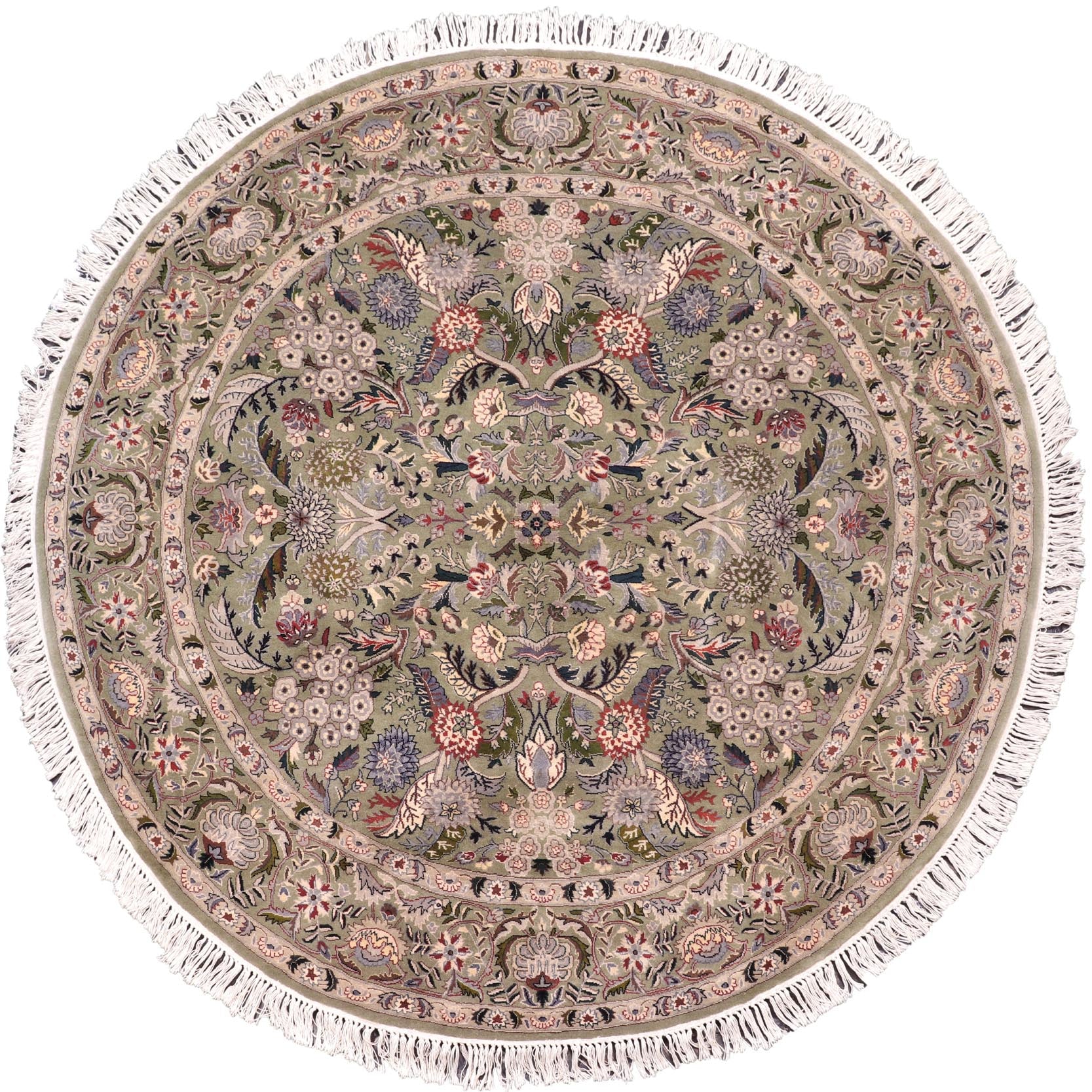 handmade Traditional Nagi Green Grey Hand Knotted ROUND 100% WOOL area rug 6' x 6'