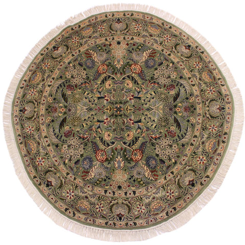 handmade Traditional Nagi Green Grey Hand Knotted ROUND 100% WOOL area rug 6x6