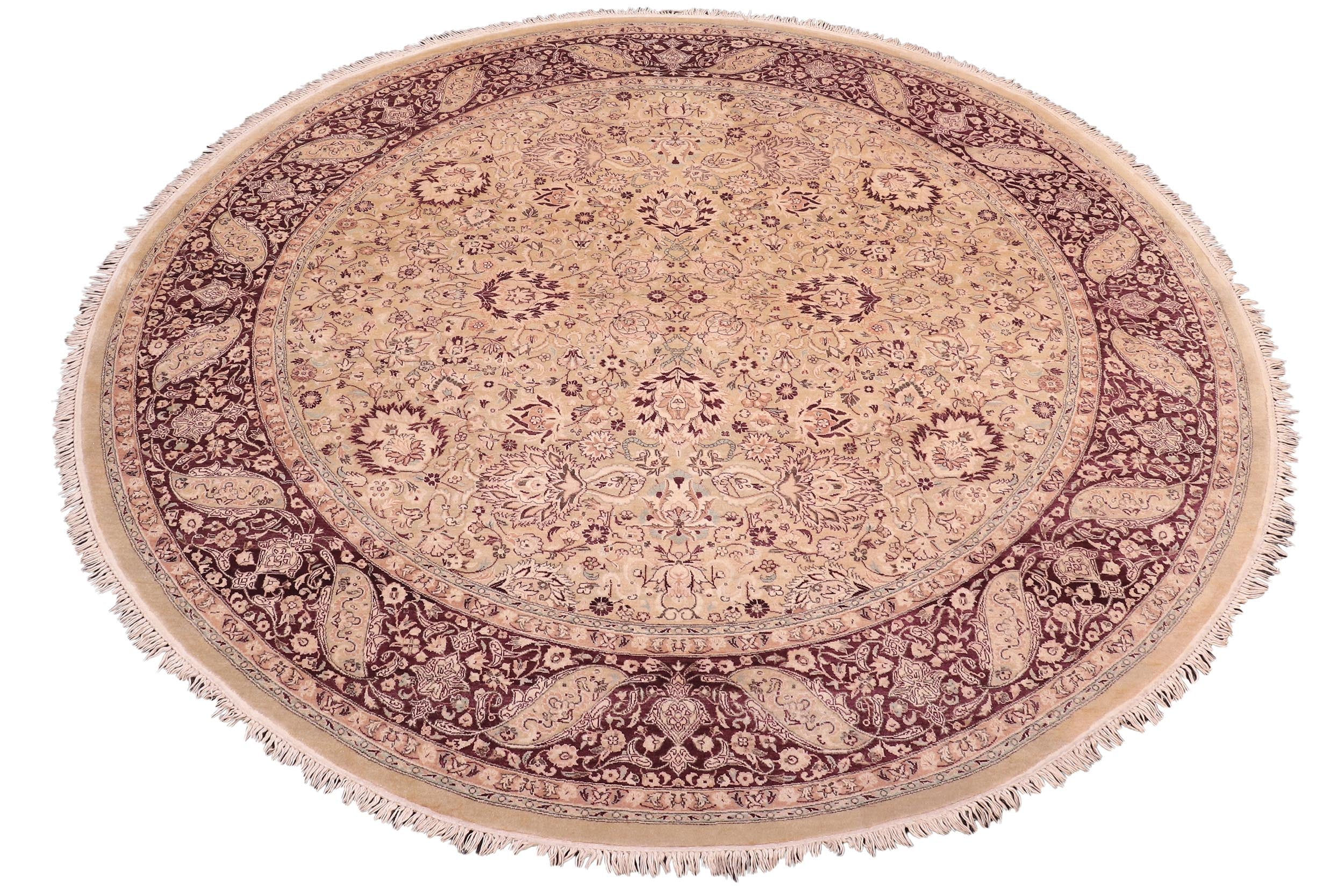handmade Traditional Round Kashan Gold Red Hand Knotted ROUND 100% WOOL area rug 8' x 8'