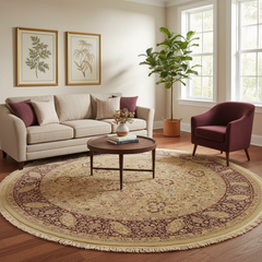 Antique Vegetable Dyed Kashan Marvel Gold/Red Wool Round - 8'1''X8'1''