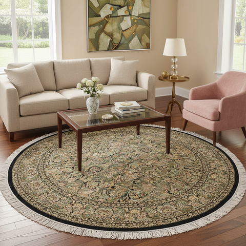 handmade Traditional Rimjim Black Grey Hand Knotted ROUND 100% WOOL area rug 8'x8'