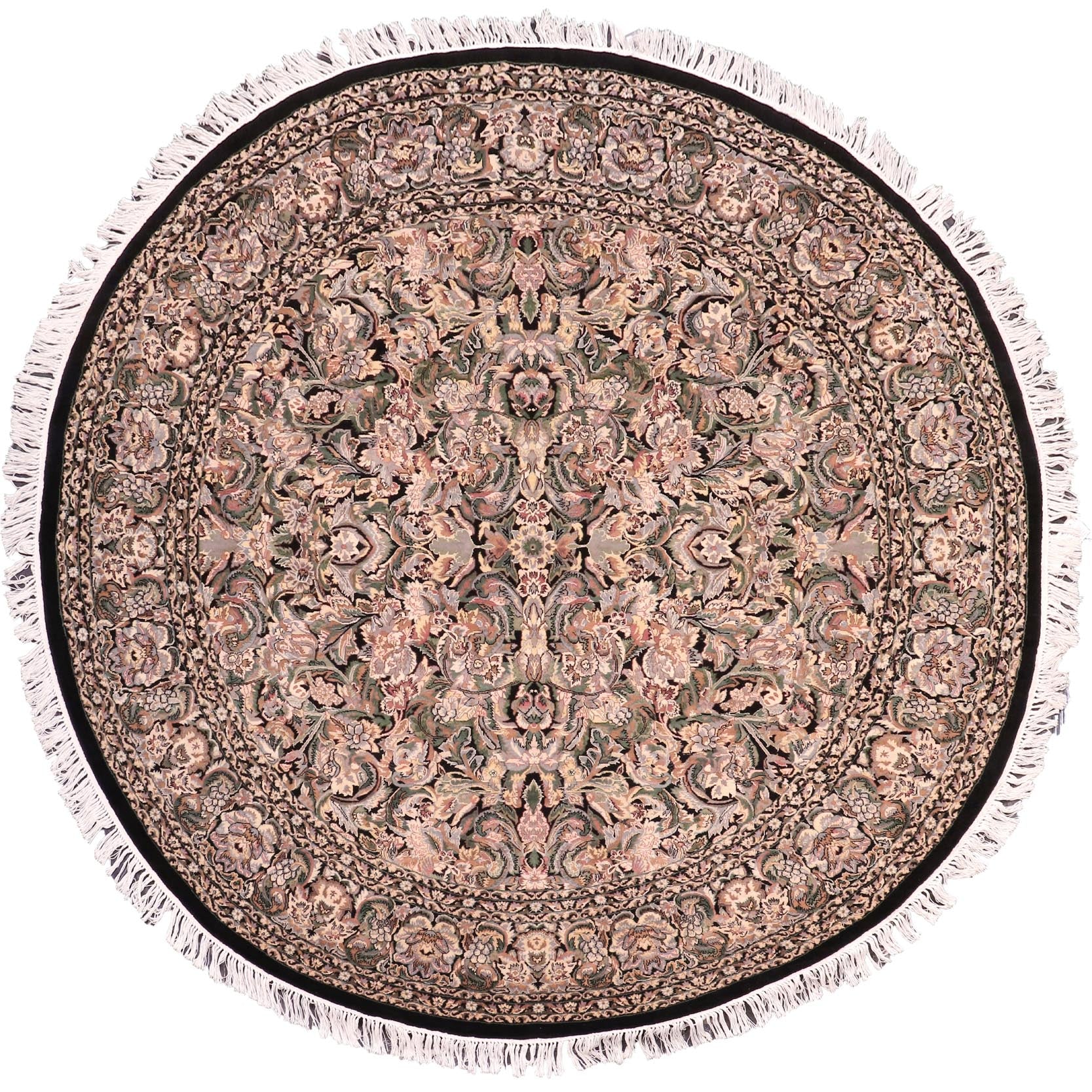 handmade Traditional Rimjim Black Grey Hand Knotted ROUND 100% WOOL area rug 8'x8'