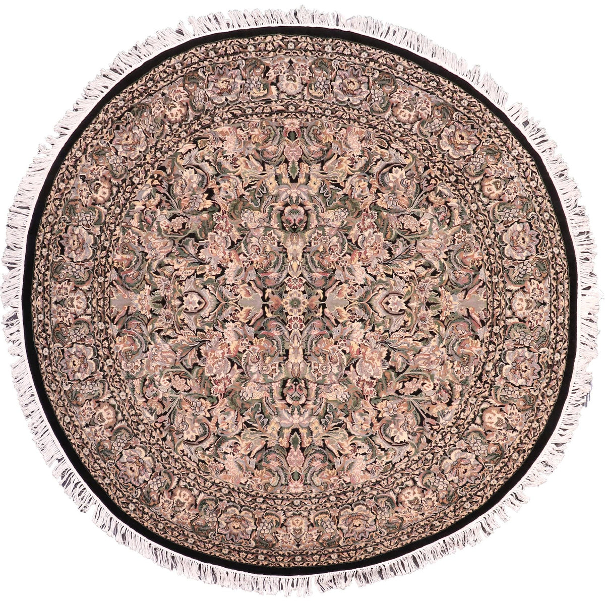 handmade Traditional Rimjim Black Grey Hand Knotted ROUND 100% WOOL area rug 8'x8'