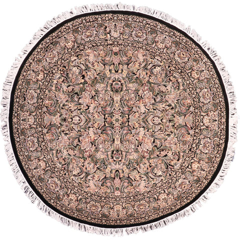 handmade Traditional Rimjim Black Grey Hand Knotted ROUND 100% WOOL area rug 8'x8'
