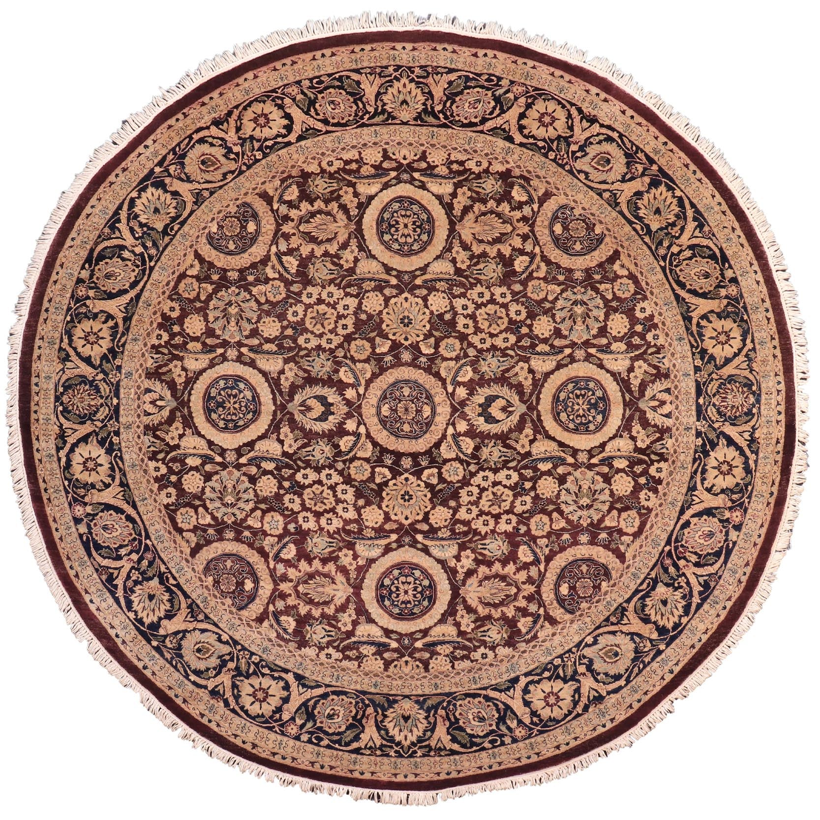 handmade Traditional Round Agra Tabriz Red Blue Hand Knotted ROUND 100% WOOL area rug 8' x 8'