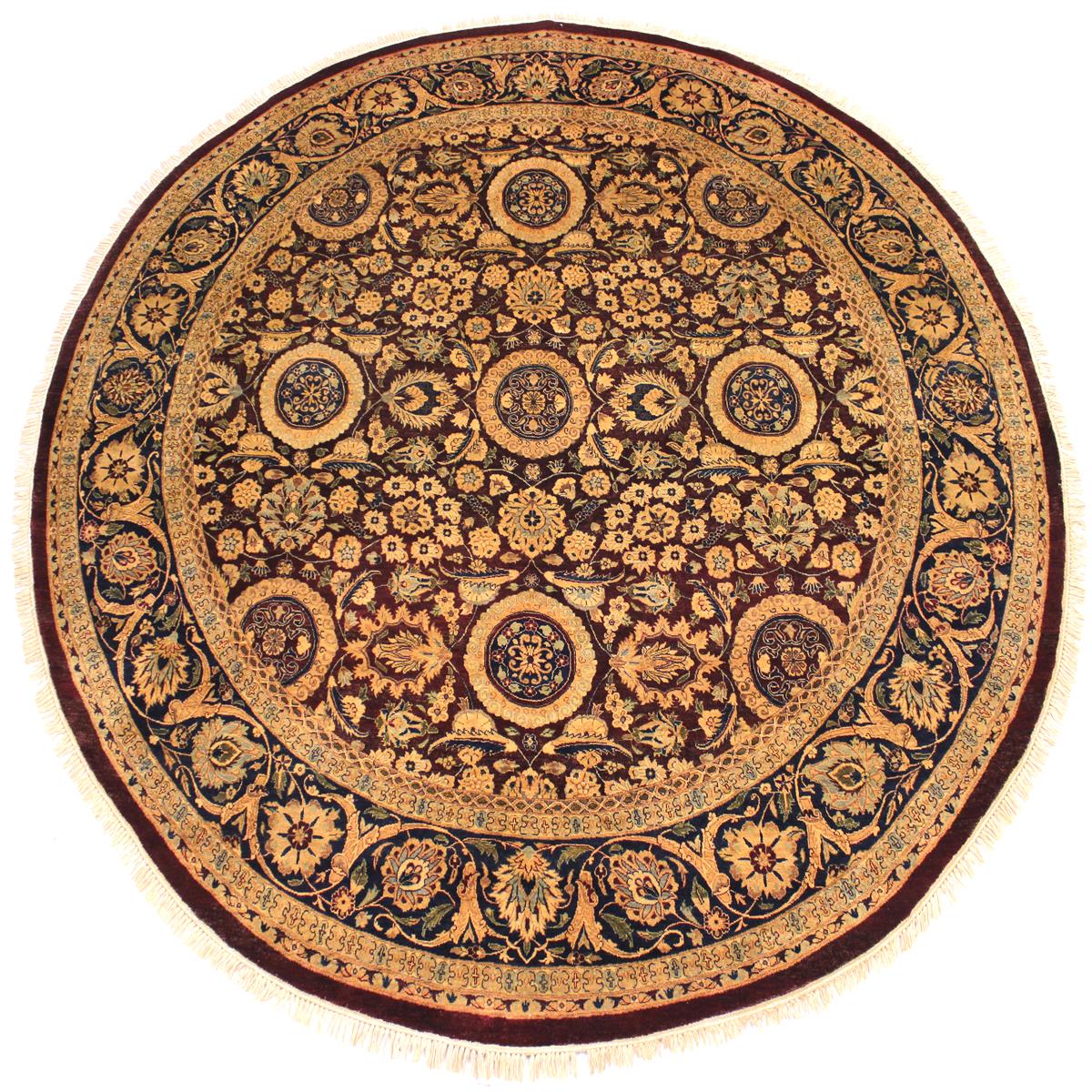 handmade Traditional Agra Tabriz Red Blue Hand Knotted ROUND 100% WOOL area rug 8x8