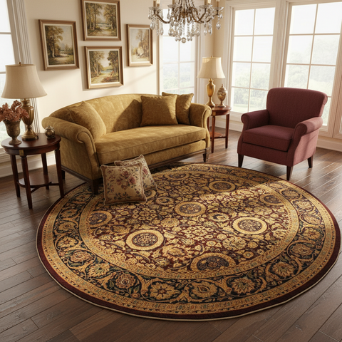 Antique Vegetable Dyed Agra Tabriz Hermelin Red/Blue Wool Round - 7'11''X8'0''