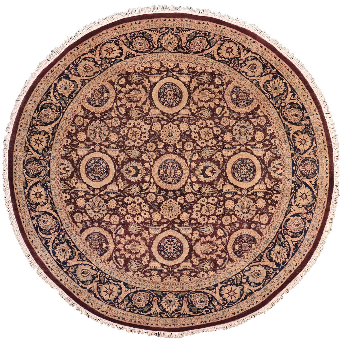 handmade Traditional Round Agra Tabriz Red Blue Hand Knotted ROUND 100% WOOL area rug 8' x 8'