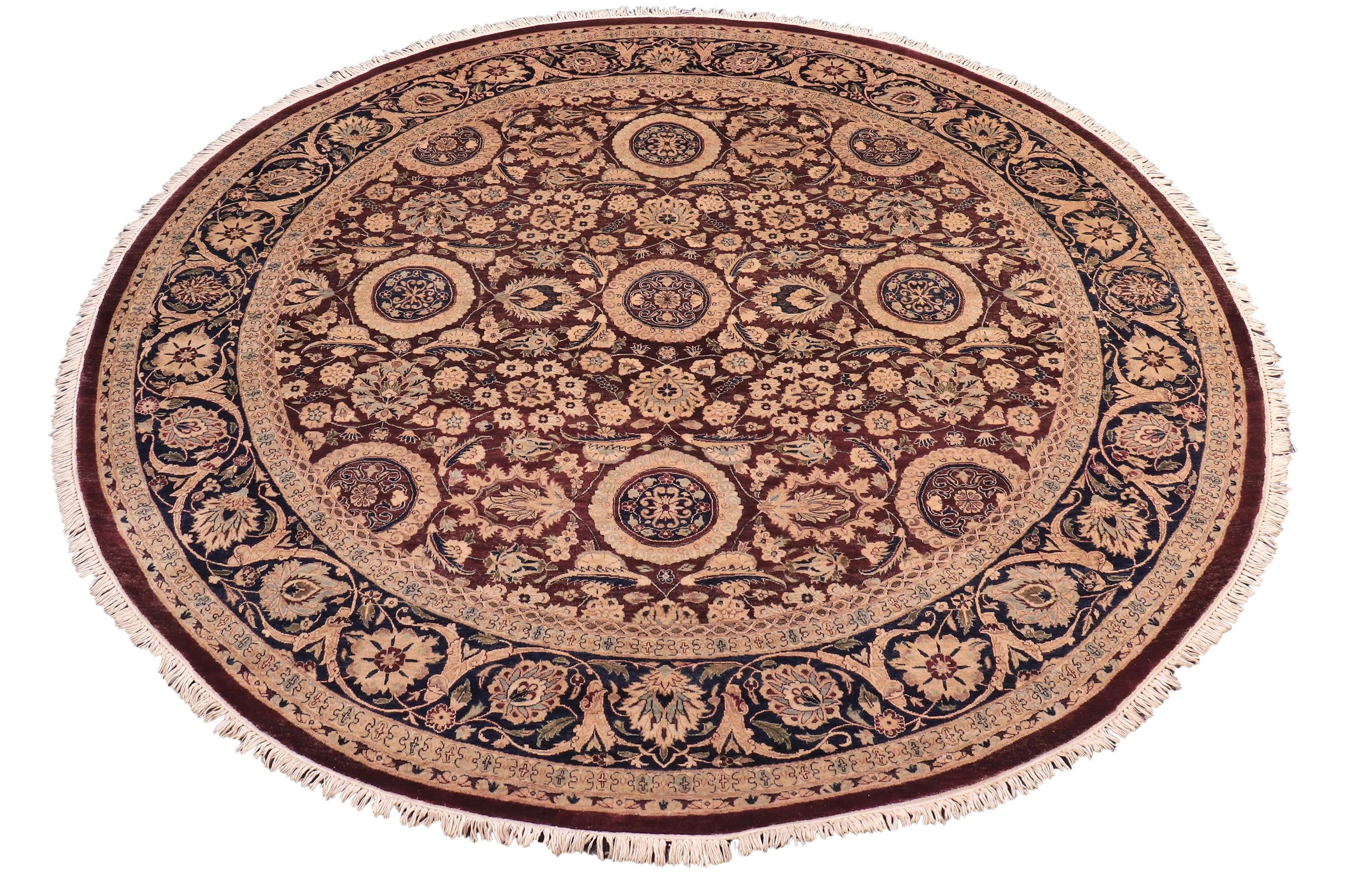 handmade Traditional Round Agra Tabriz Red Blue Hand Knotted ROUND 100% WOOL area rug 8' x 8'