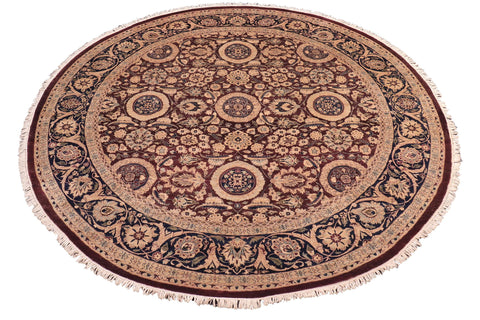 handmade Traditional Round Agra Tabriz Red Blue Hand Knotted ROUND 100% WOOL area rug 8' x 8'