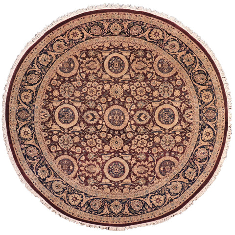 handmade Traditional Round Agra Tabriz Red Blue Hand Knotted ROUND 100% WOOL area rug 8' x 8'