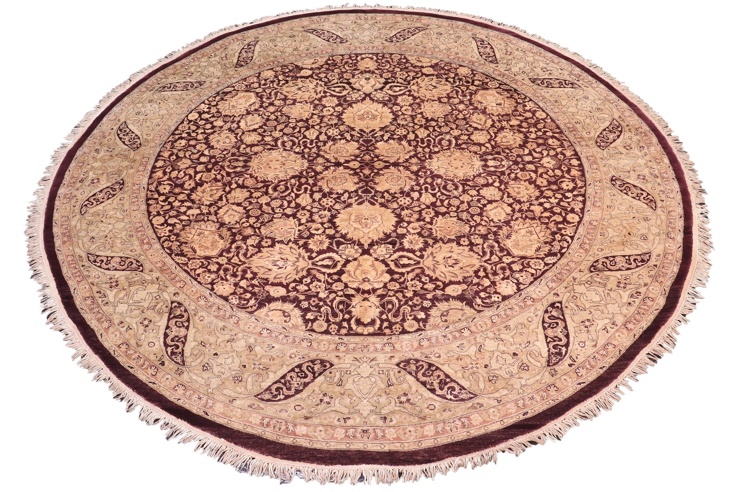 handmade Traditional Round Kashan Red Brown Hand Knotted ROUND 100% WOOL area rug 8' x 8'