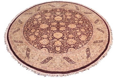 handmade Traditional Round Kashan Red Brown Hand Knotted ROUND 100% WOOL area rug 8' x 8'