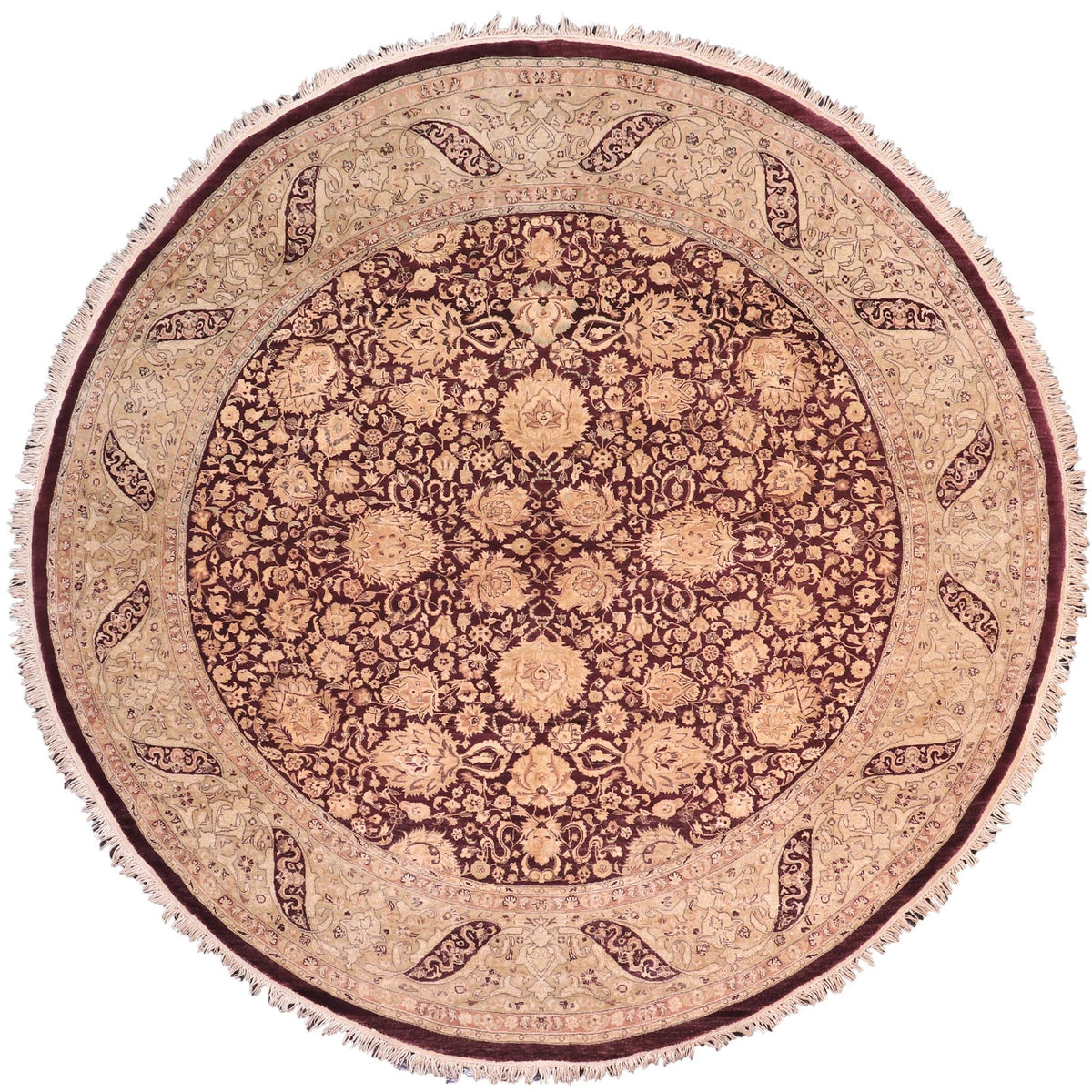 handmade Traditional Round Kashan Red Brown Hand Knotted ROUND 100% WOOL area rug 8' x 8'