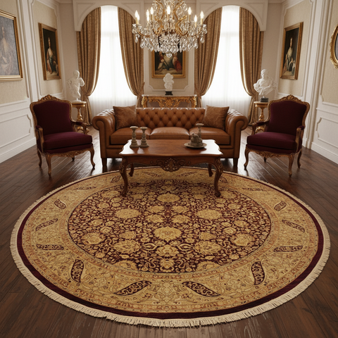 Antique Vegetable Dyed Kashan Ena Red/Brown Wool Round - 8'0''X8'2''